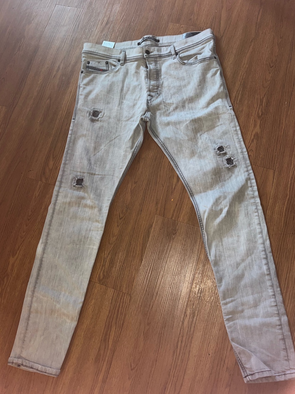 Diesel Men's Light Gray Ripped Skinny Jeans